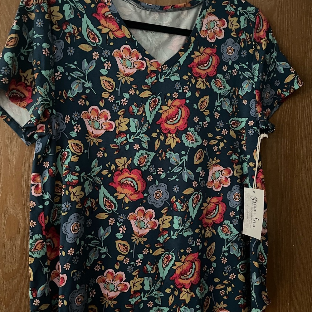 Grace & Lace Floral Short Sleeve Top - Multicolor